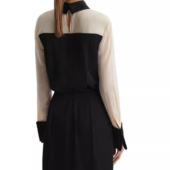 Reiss Veneto Color Block Midi Satin Sheer Long Sleeve Shirt Dress size 6 - Picture 3 of 11
